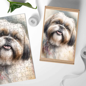 Dřevěné puzzle Shih Tzu akvarel