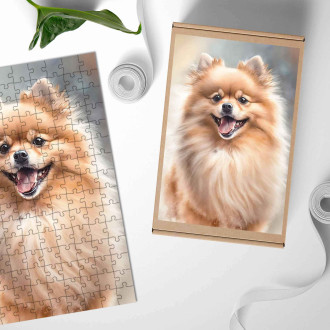 Dřevěné puzzle Pomeranian akvarel