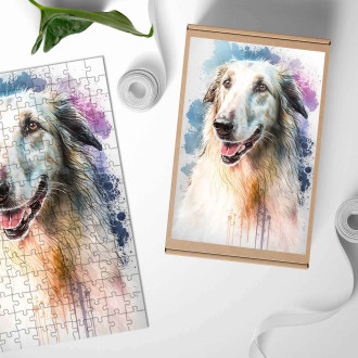 Dřevěné puzzle Barzoj akvarel