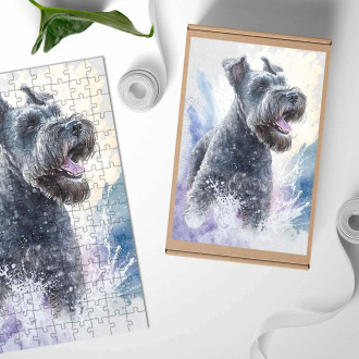 Dřevěné puzzle Kerry Blue Terrier akvarel