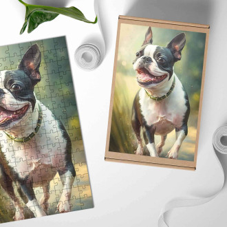 Dřevěné puzzle Bostonský teriér akvarel