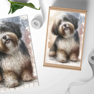 Dřevěné puzzle Tibetský teriér akvarel