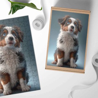 Dřevěné puzzle Miniaturní americký ovčák animovaný