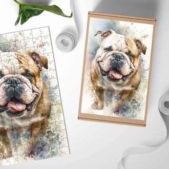 Dřevěné puzzle Buldok akvarel