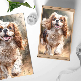 Dřevěné puzzle Kavalír King Charles španěl akvarel