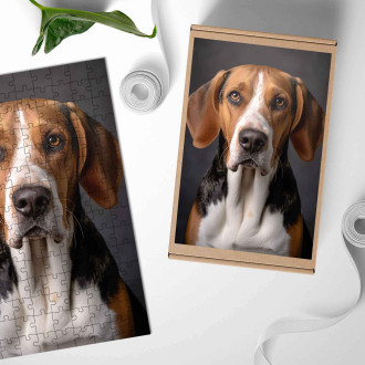 Dřevěné puzzle Americký foxhound realistic