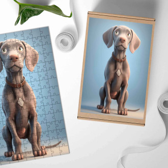 Dřevěné puzzle Výmarský ohař animovaný