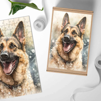 Dřevěné puzzle Německý ovčák akvarel