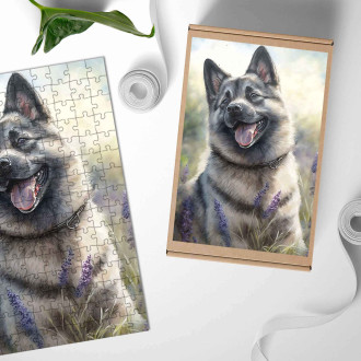 Dřevěné puzzle Norský elkhound akvarel