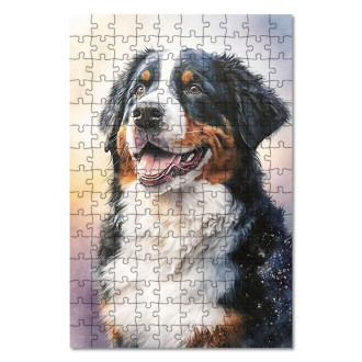 Dřevěné puzzle Bernský salašnický pes akvarel