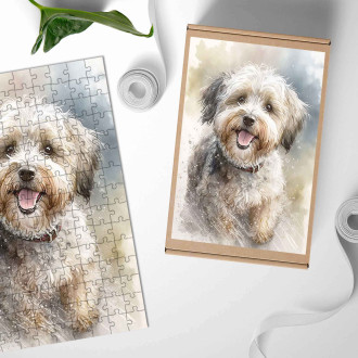 Dřevěné puzzle Dandie Dinmont teriér akvarel