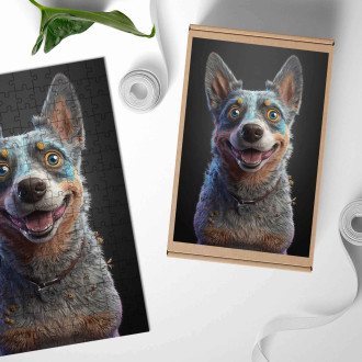 Dřevěné puzzle Australský honácký pes animovaný