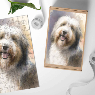 Dřevěné puzzle Bearded kolie akvarel