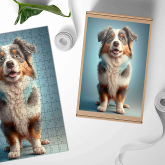 Dřevěné puzzle Australský ovčák animovaný