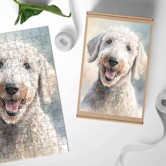 Dřevěné puzzle Bedlington teriér akvarel