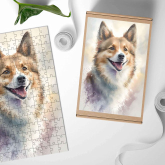 Dřevěné puzzle Islandský ovčák akvarel