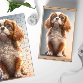 Dřevěné puzzle Kavalír King Charles španěl animovaný