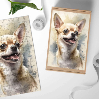 Dřevěné puzzle Čivava akvarel