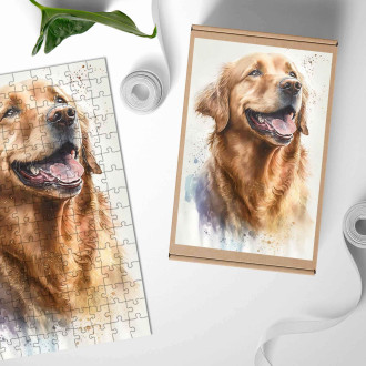 Dřevěné puzzle Zlatý retriever akvarel