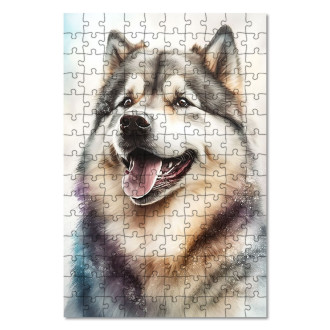 Dřevěné puzzle Aljašský malamut akvarel