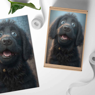 Dřevěné puzzle Flat Coated Retrívr animovaný