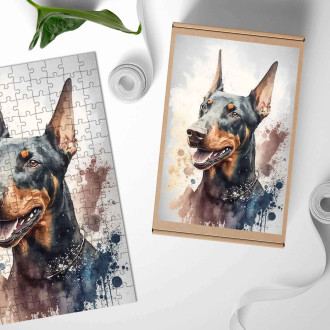 Dřevěné puzzle Doberman Pinscher akvarel