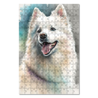 Dřevěné puzzle Americký eskymácký pes akvarel