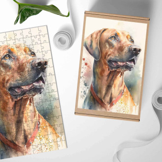 Dřevěné puzzle Rhodéský ridgeback akvarel