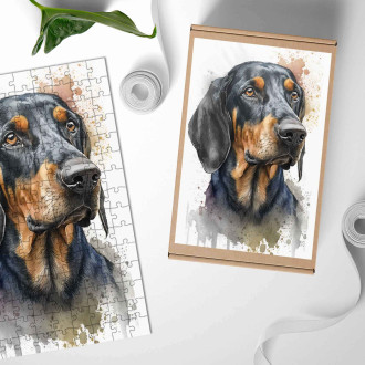Dřevěné puzzle Black and Tan Coonhound akvarel