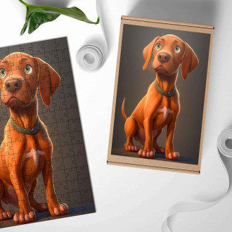 Dřevěné puzzle Vizsla animovaný