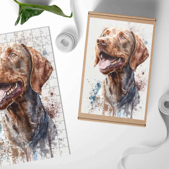 Dřevěné puzzle Český fousek akvarel