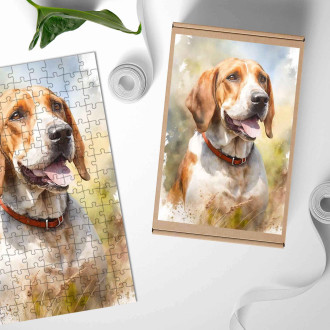 Dřevěné puzzle Americký foxhound akvarel