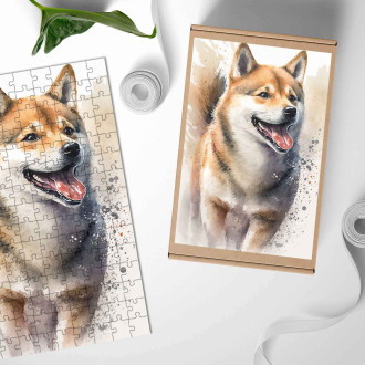 Dřevěné puzzle Shiba Inu akvarel