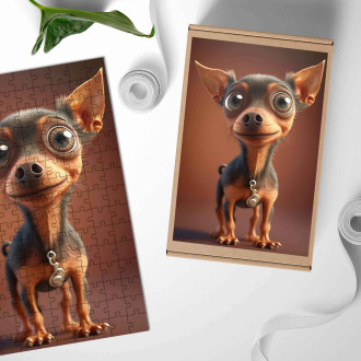 Dřevěné puzzle Miniaturní pinč animovaný