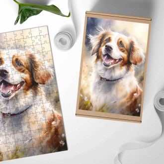 Dřevěné puzzle Holandský Kooikerhondje akvarel