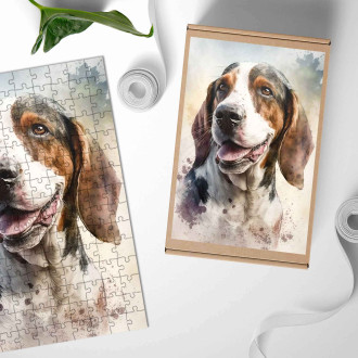 Dřevěné puzzle Treeing Walker Coonhound akvarel