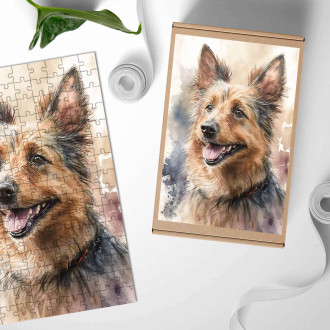 Dřevěné puzzle Australský teriér akvarel