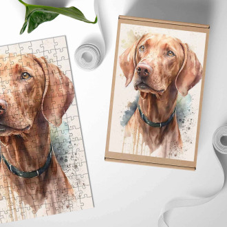Dřevěné puzzle Vizsla akvarel