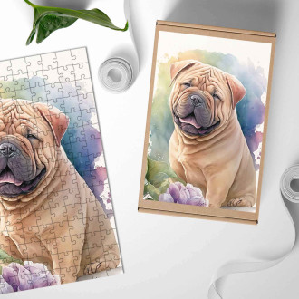 Dřevěné puzzle Čínský Shar-Pei akvarel