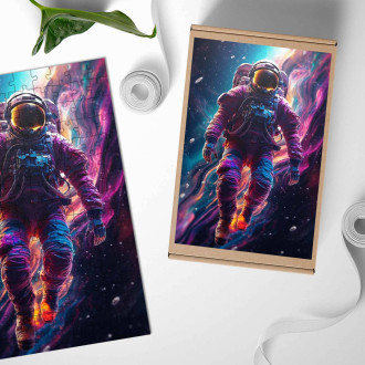 Dřevěné puzzle Astronaut letící vesmírem