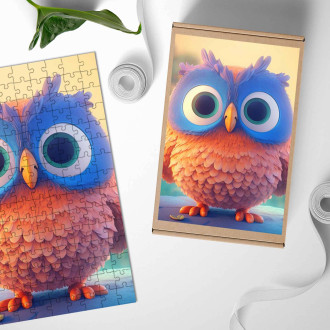 Dřevěné puzzle Roztomilá animovaná sova 1