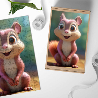 Dřevěné puzzle Roztomilá animovaná veverka