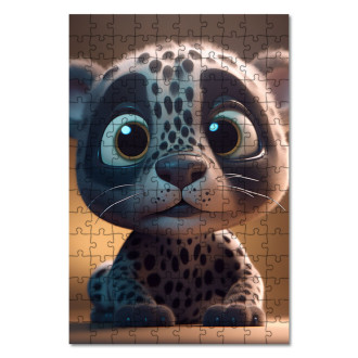 Dřevěné puzzle Roztomilý animovaný sněžný leopard