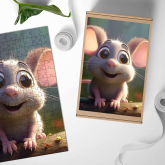Dřevěné puzzle Roztomilá animovaná myška