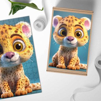 Dřevěné puzzle Roztomilý animovaný leopard