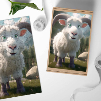Dřevěné puzzle Roztomilá animovaná koza