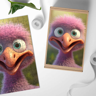 Dřevěné puzzle Roztomilý animovaný pštros 2