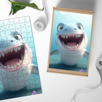 Dřevěné puzzle Roztomilý animovaný žralok 1