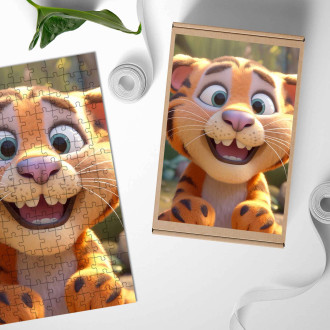 Dřevěné puzzle Roztomilý animovaný tygr 1