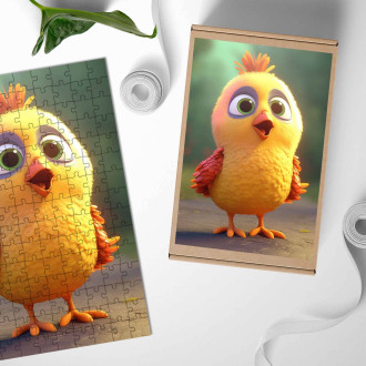 Dřevěné puzzle Roztomilé animované kuře